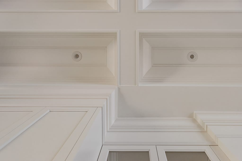 Coffered Ceiling meeting Kitchen Cabinet Crown Moulding