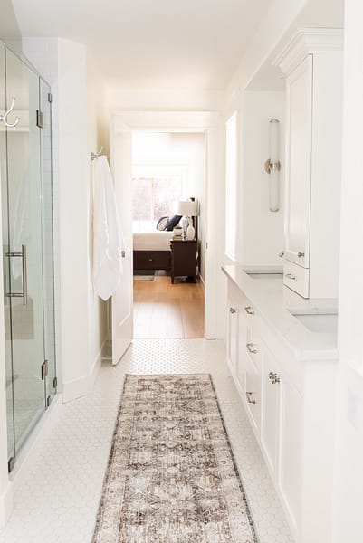 Traditional white ensuite hexagon floor tile