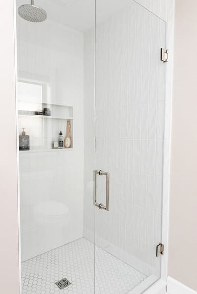 vertical textured subway tile shower