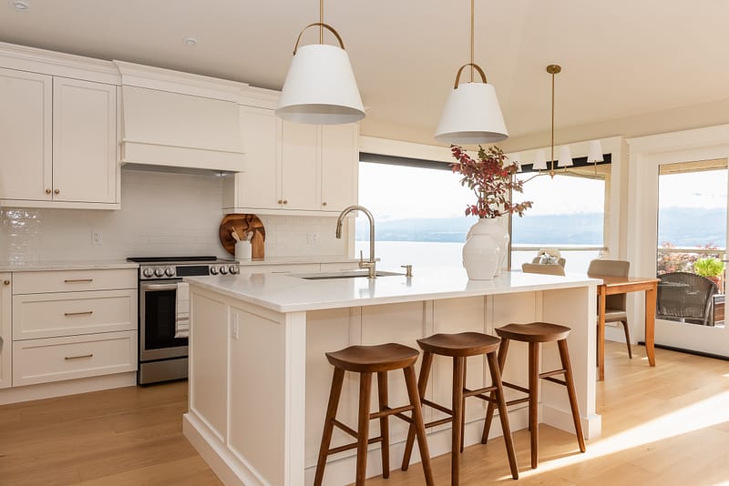 traditional simply white kitchen with wood accents