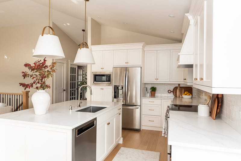 traditional simply white kitchen with wood accents
