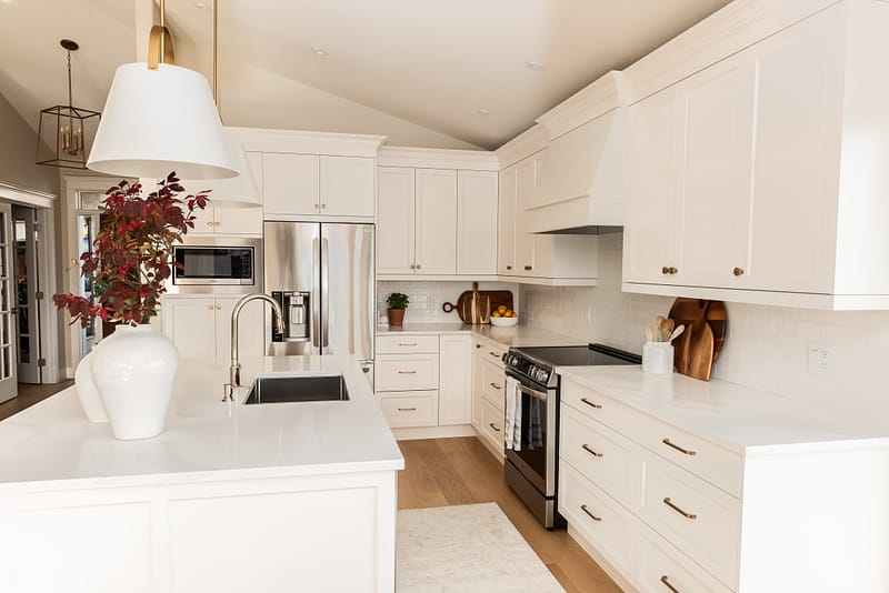 traditional simply white kitchen with wood accents