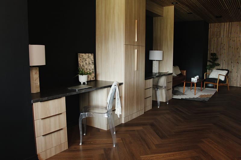 Herringbone LVP in a home office